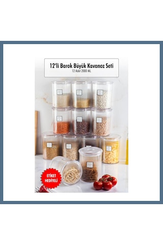 Buradabulabilirsin 12'li Barok Yuvarlak Büyük Kavanoz Seti & Saklama Kabı & Erzak Kabı 12 2000 Ml Bbz