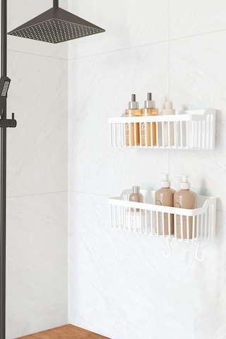 Ata Home Banyor Yapışkanlı Banyo Rafı, 2'li Banyo Düzenleyici Org Beyaz