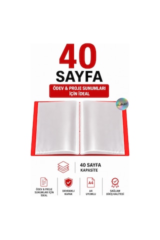 A4 Boy İçin Noki Sunum Dosyası 40 Sayfa Hazır Poşetli Dosya 1 Adet Kırmızı
