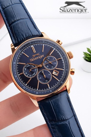 Slazenger Deri Kordon İç Fonksiyonları Aktif 10 Atm Suya Dayanıklı Erkek Kol Saati Esl.9.2539.x2 Rose Gold