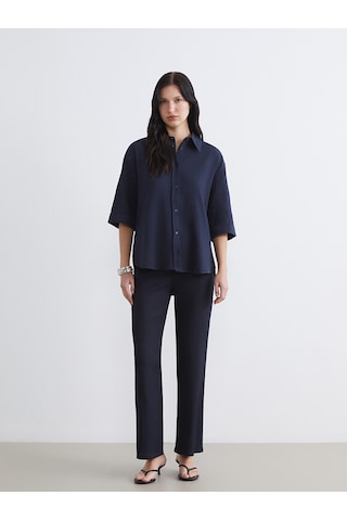 Lcw Comfort Lacivert Beli Lastikli Dokulu Kadın Pantolon