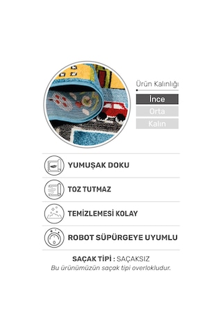 Oyun Şehri Çocuk Oyun Halısı 3 Boyutlu Araba Yolu Desenli, Tozumaz, Kolay Temizlik, Jüt Tabanlı Mavi