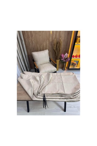 Outdoor Kumaş,bahçe Minderi,balkon Minderi,koruyucu Kılıf , 2-1-1 Takıma Uygun 4 Adet Pofuduk Model ,minder Kılıfı Ekru