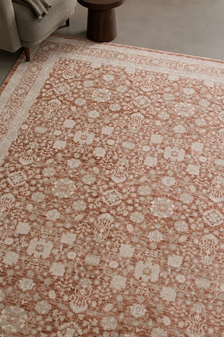 Zes Collection Modern Vintage Desenli Eskitme Dokuma Yumuşak Salon Halısı Kiremit - Bej