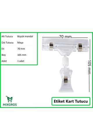 Etiket Tutucu / Maşalı / Büyük Mandal / Şeffaf / 70x105 Mm / 1 Adet