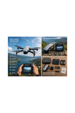 Gps Drone 4k Çift Kamera Ekranlı Kumanda 2 Batarya Katlanabilir Brushless Motor Beyaz