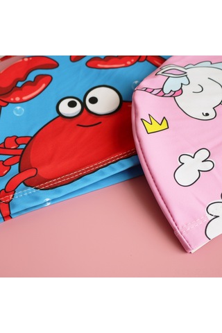 Geeroyoo Unicorn Desenli Krab Figürlü Unisex Çocuklar İçin Hafif, Dayanıklı, Konforlu Yüzme Şapkası Pembe