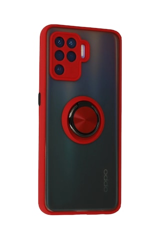 Newface - 681 - Oppo Reno 5 Lite Kılıf Montreal Yüzüklü Silikon Kapak - Csmo-tex - - Kırmızı
