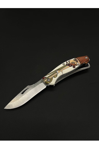 Klipsli Çift Ağız Mergen Model Çakı Beyaz - Kahverengi