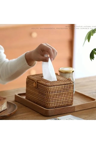 Qingmipy Ahşap Rattan Servis Peçete Tutucu, Ahşap Malzeme İle Yapılmış, Rustik Tarz, Yemek Masası Organizerı, Sarı Renk, Dayanıklı Ve Fonksiyonel Diğer