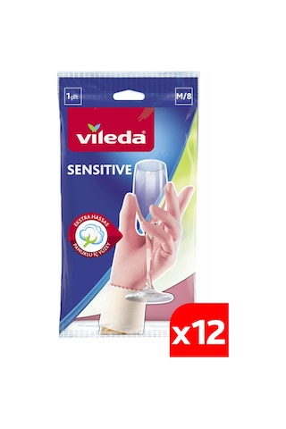 Vileda 12 Paket Sensitive Orta Boy Bulaşık Eldiveni No:8