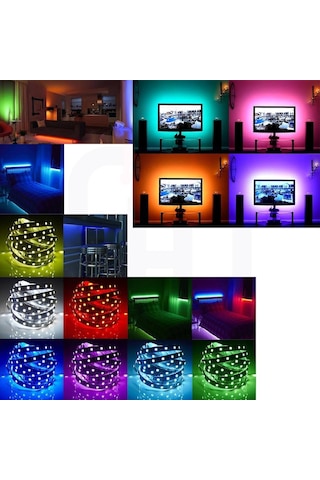 Rgb Animasyonlu Cata Şerit Led 5 Mt Kendinden Trafolu Renk Değiştiren Kumandalı Çok Renkli İç Mekan