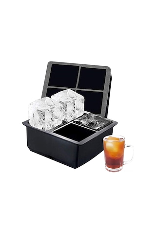 Maiyame 4 Bölmeli Siyah Silikon Buz Kalıbı, Kaldırılabilir Kapaklı, Esnek, Dondurucuda Yığılabilir, Kokuları Engeller, Kokteyl Ve Kahve İçin Çok Renkli