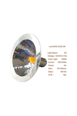 2x Led Ar70 Reflektör Lambası 3w 12v Ba15d Soket 4000k Ray Aydınlatma 25w