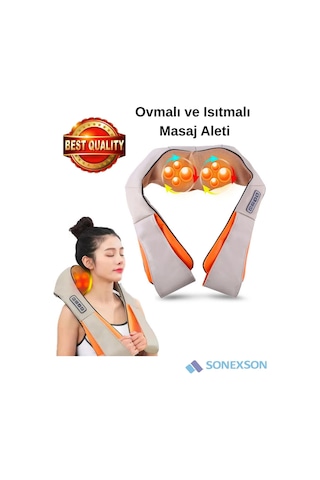 Ovmalı Isıtmalı Masaj Aleti Boyun Sırt Bel Omuz Tüm Vücut Masaj Cihazı Bej - Beyaz