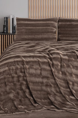 Zebra Casa Cozy Çift Kişilik Kahverengi Battaniye Takımı Kahverengi