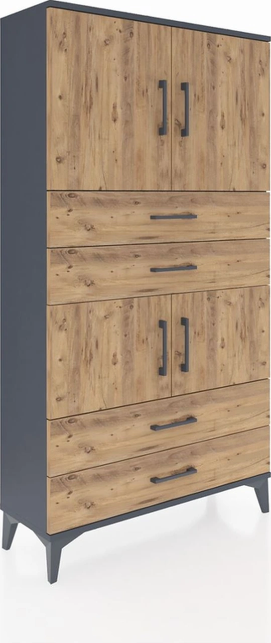 Arges Dolap 3 Raflı 4 Çekmeceli 4 Kapaklı 88x30x163 Antrasit-çam Antrasit
