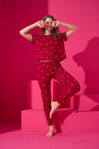 Eliz 7001-13-kp Kısa Kol Pamuk Kadın Pijama Takımı Kırmızı