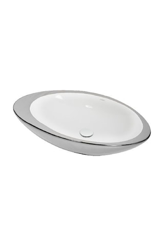 Lucco Gocce 74 CM Elips Lavabo Içi Beyaz Dışı Gümüş