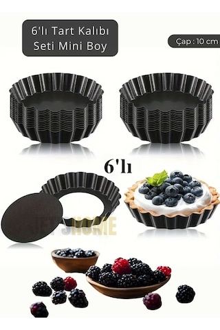 6 Lı Set Mini Boy Tart Kalıbı Çıkartılabilir Tabanlı Turta Kalıbı Karbon Çelik Kek Kalıbı 10 Cm Siyah