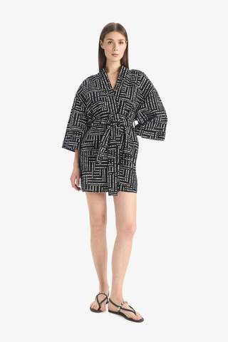 Defacto Regular Fit Desenli Kuşaklı Pamuklu Kimono-fall İn Love D0453ax25spbk27 Siyah