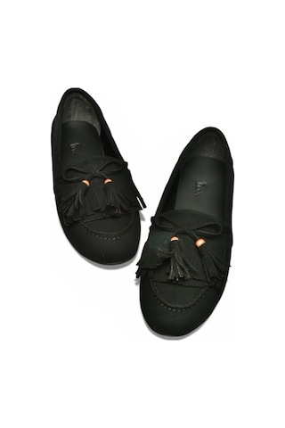 Fox Shoes Y996271002 Siyah Süet Püskül Detaylı Kadın Babet Siyah