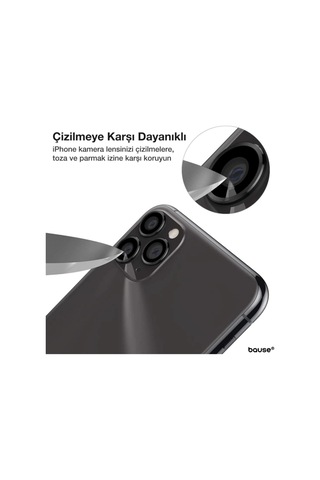 Apple Uyumlu iPhone 11 Pro Kamera Koruyucu Lens Mercek Metal Çerçeveli 3lü Set Siyah Black