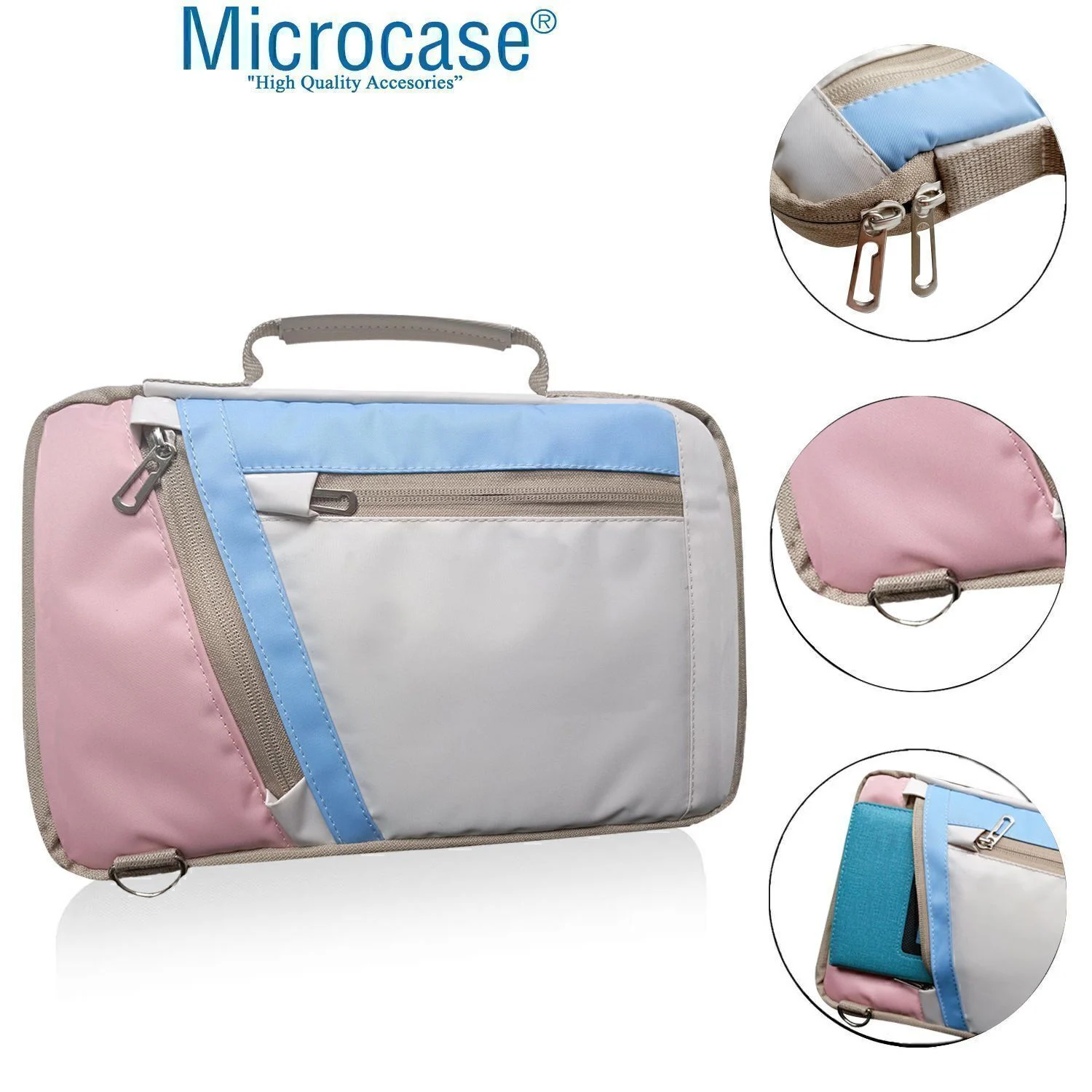 Microcase Apple İpad Air 13 2026 İle Uyumlu Omuz Askılı El Tutacaklı Universal Sleeve Taşıma Çantası Al4346 Pembe Mavi Krem Çanta