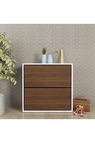 Moonlife 2 Kapaklı Kayar Raflı Ayakkabılık Ceviz