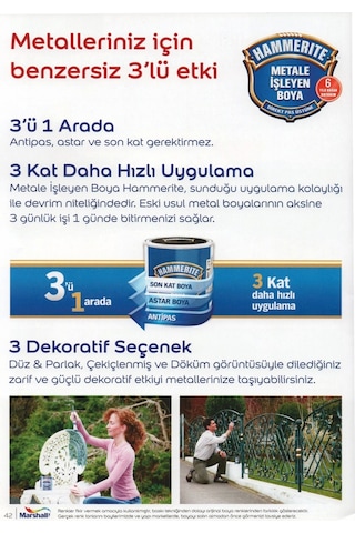 Hammerite Direk Pas Üstüne Metal Boyası 750Ml=1Kg Pürüzsüz Beyaz-