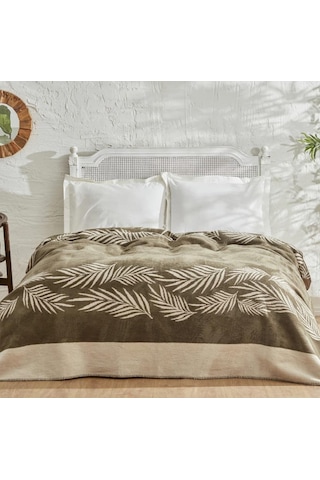 Karaca Home Leaf Haki Çift Kişilik Pamuk Battaniye Haki