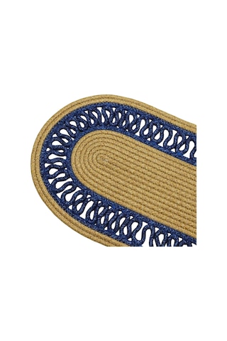 Jutty Hasır Görünümlü Jüt Dokuma Natural Lacivert Oval Dekoratif Masa Runnerı 35x135 Cm Mutfak Salon Naturel