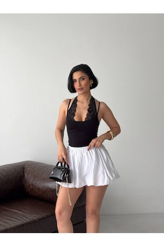 Pantofashion Dantel Detaylı Askılı Body Çıt Çıtlı Siyah