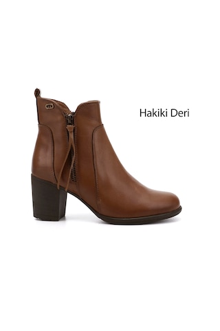 Gönderi(R) Gönderi R Kadın Taba Antik Fermuarlı Kalın Topuklu Hakiki Deri Bot Gkzb13410406 Taba