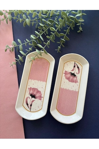 Pembe Gelincik 2 Adet Oval Kahvaltı Tabağı Pembe