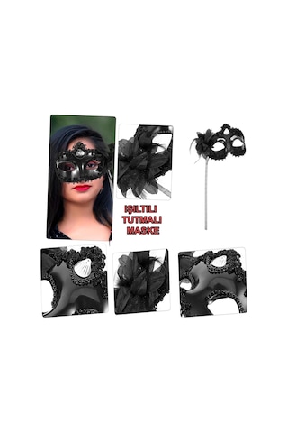 Buğz Siyah Işıltılı Tutmalı Fotoğraf Çekimi Maskesi 18x29 Cm