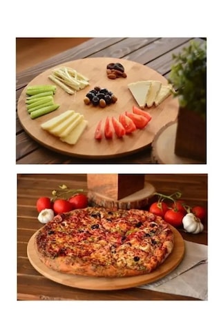Döner Standlı Doğal Bambu Sunum Tahtası Pizza, Kek, Pasta, Kahvaltı Ve Kurabiye İçin Bej