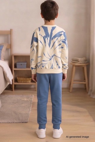 Pina Kids Erkek Çocuk Batik Desenli Okul Günlük Eşofman Takımı Esf7037 Mavi