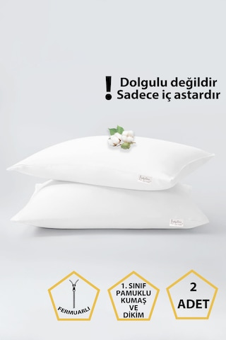 2'li Bebek Yastık İç Astarı , 35x45 Yastık Mitili , Pamuklu Yastık Şiltesi , Fermuarlı Yastık Kılıfı Beyaz