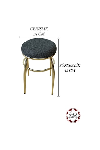 Evko Mobilya Tabure, Bar Taburesi, 2'li Tabure, Gold Ayaklı-siyah