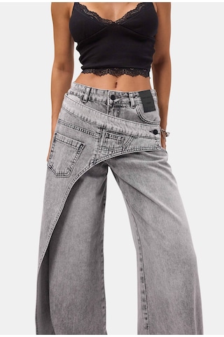 Kadın Füme Palazzo Fit Çift Kemer Detaylı Özel Tasarım Denim Jean