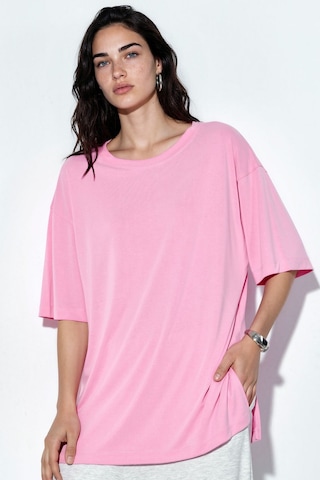 Hiccup Busem Yırtmaç Detaylı Bisiklet Yaka Kısa Kollu T-shirt Allık Pembe