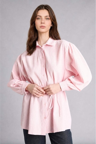 Defacto Relax Fıt Kırışık Dokulu Kumaş Uzun Kollu Açık Pembe Tunik H7714ax26hspn645 Pembe-pn645
