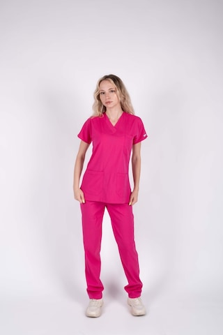 Fuşya Likralı Kadın Hemşire Ve Doktor Forması Takımı Scrubs Hastane Üniforması Pembe