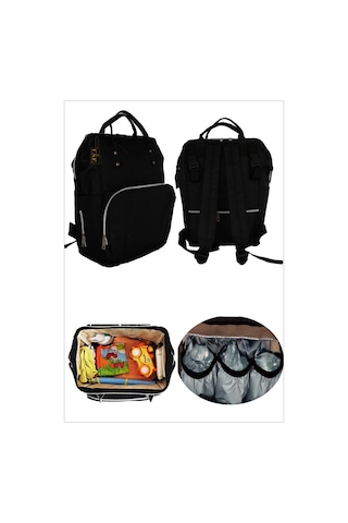 U.S.F Lüx Fonksiyonel Düz Anne Bebek Bakım Sırt Çantası Siyah