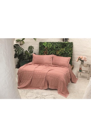 River 4 Parça Çift Kişilik Pike 230x250 , Fıttd. Çarşaf , Yastık Kılıfı Takımı %100 Pamuk Pudra