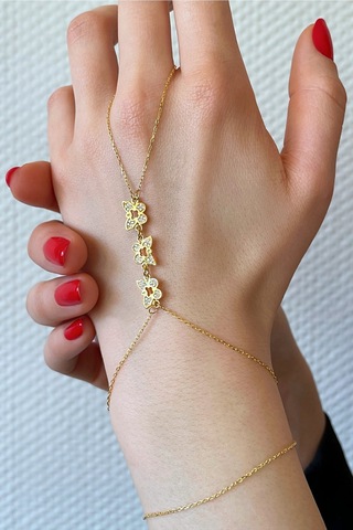 18k Altın Kaplamalı 925 Ayar Gümüş Sıra Kelebekler Şahmeran - 45100602 Altın