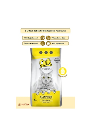5lt Bebek Pudralı Bentonit Topaklaşan Doğal Kokusuz Kedi Kumu + Koku Giderici Hediyeli