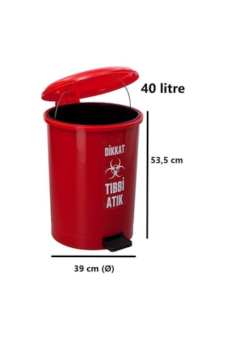 Omnipazar Sy-4219 Kırmızı Tıbbi Atık Pedallı Yuvarlak Çöp Kovası İç Kovalı 40 Lt Kırmızı