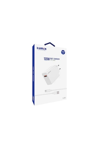 Sunix S-120 120w Turbo Süper Hızlı Şarj Adaptörü Usb-a To Usb-c Kablolu